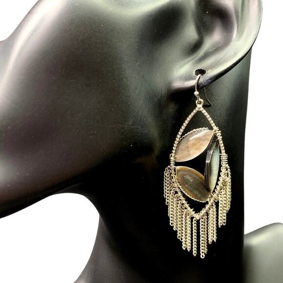 Vintage Abalone Earrings Mother of Pearl Drop Dangle - Picture 2 of 5